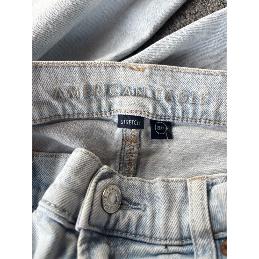 American Eagle Womens Light Wash High Rise Wide‎ Leg Baggy Denim Jeans 30x26